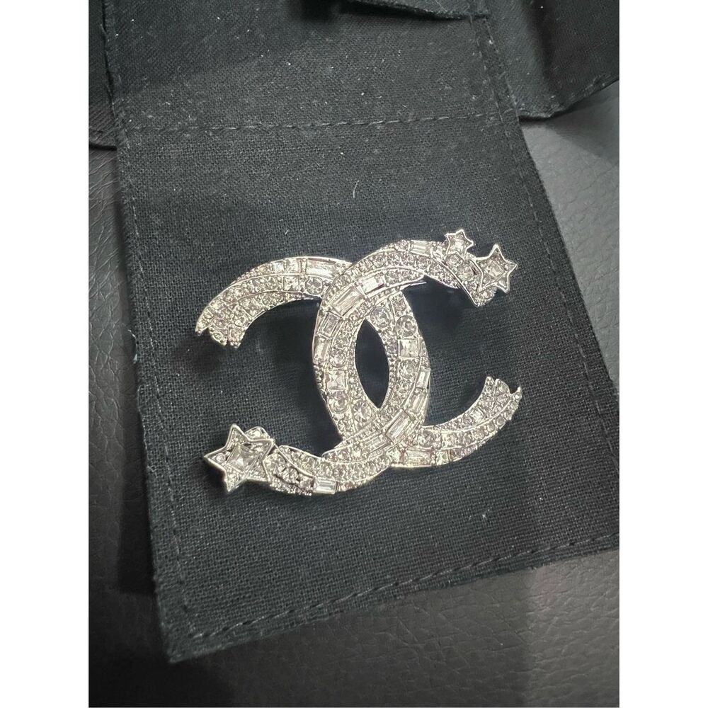 Chanel silver tone rhinestones brooch pin